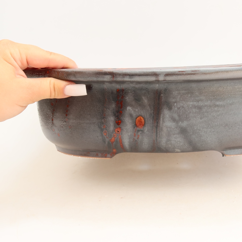 Vaso da bonsai in ceramica 36 x 30 x 9 cm, colore rosso metallizzato