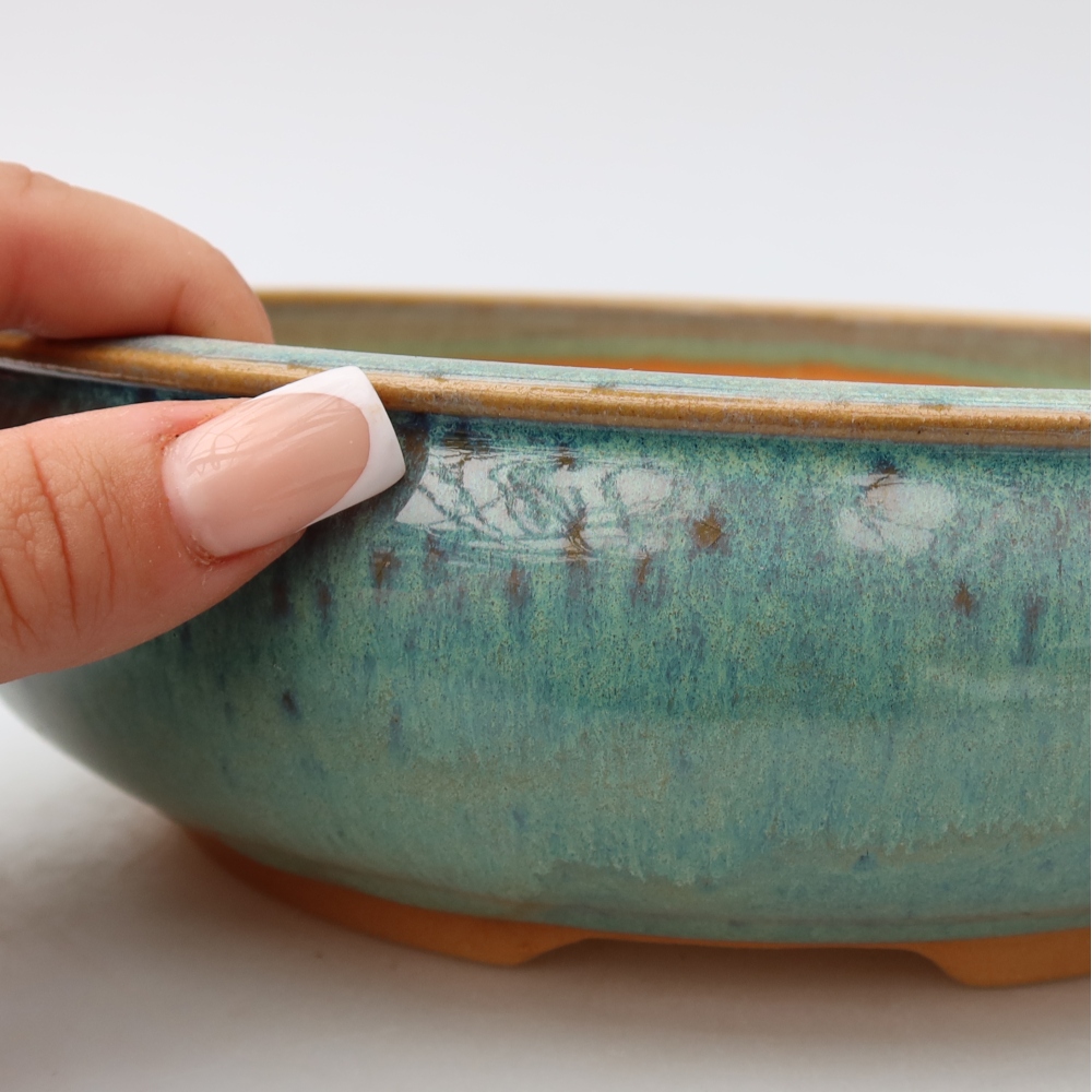 Ciotola per bonsai in ceramica 22,5 x 22,5 x 7 cm, verde
