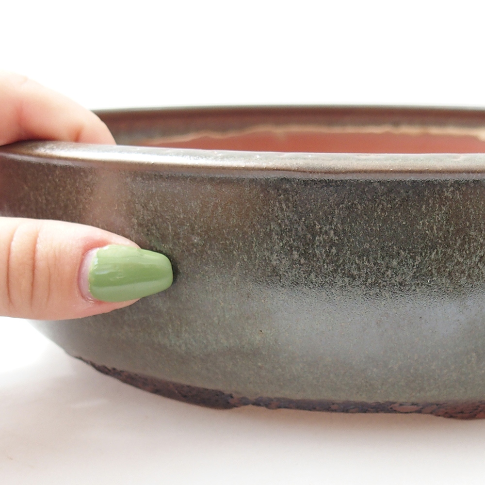 Ciotola per bonsai in ceramica 25,5 x 25,5 x 6,5 cm, verde