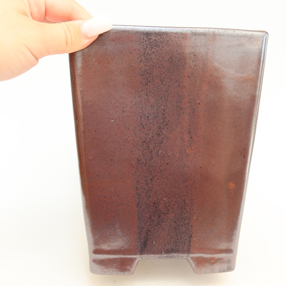 Vaso da bonsai in ceramica 15,5 x 15,5 x 19 cm, colore marrone