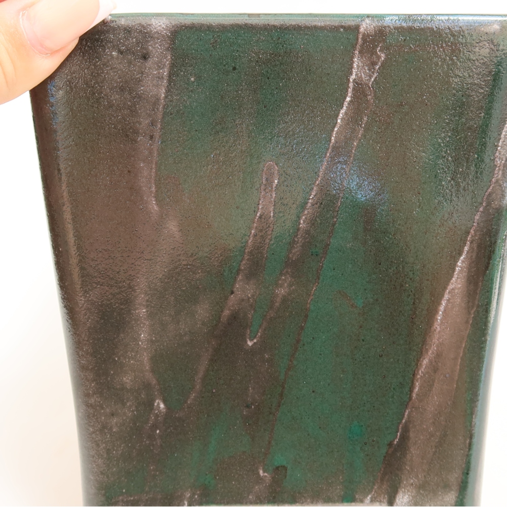 Vaso da bonsai in ceramica 13 x 13 x 13,5 cm, colore verde metallizzato