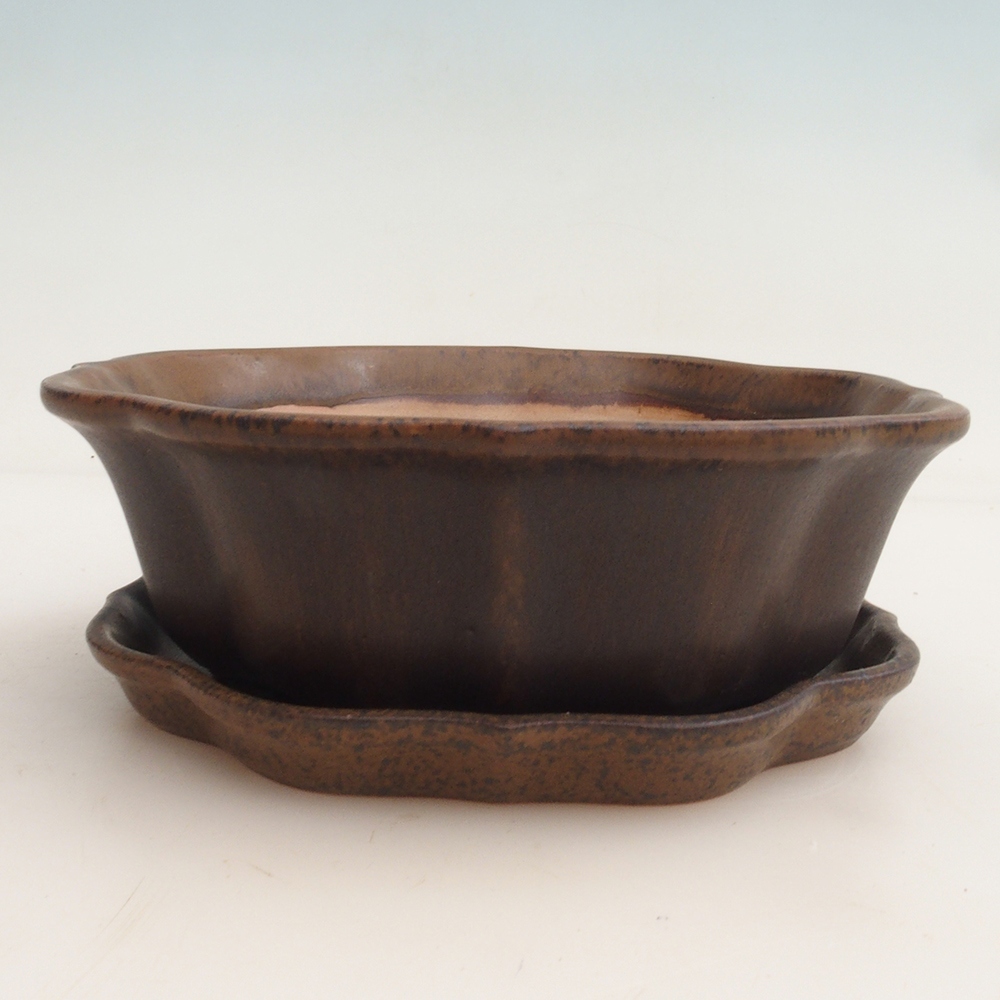 Ciotola bonsai + piattino H06 - 14,5 x 14,5 x 5 cm - marrone