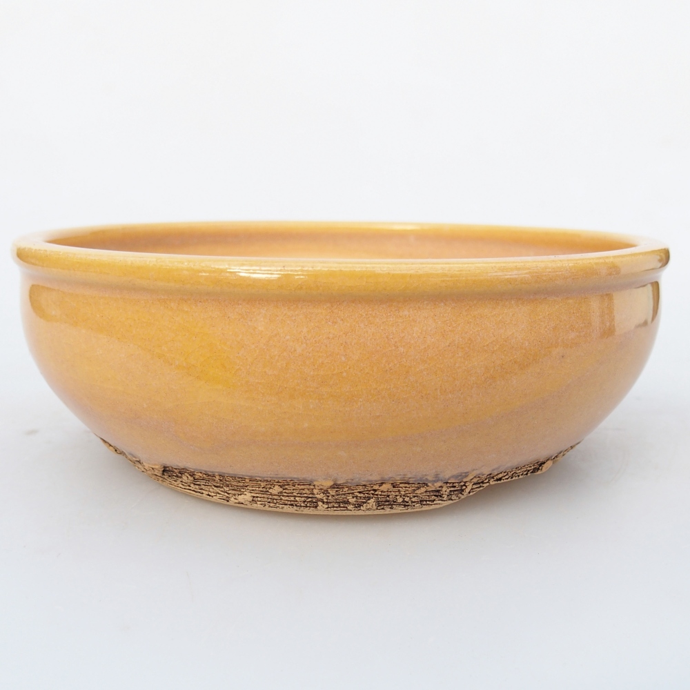 Ciotola per bonsai in ceramica 16,5 x 16,5 x 5,5 cm, colore marrone-giallo