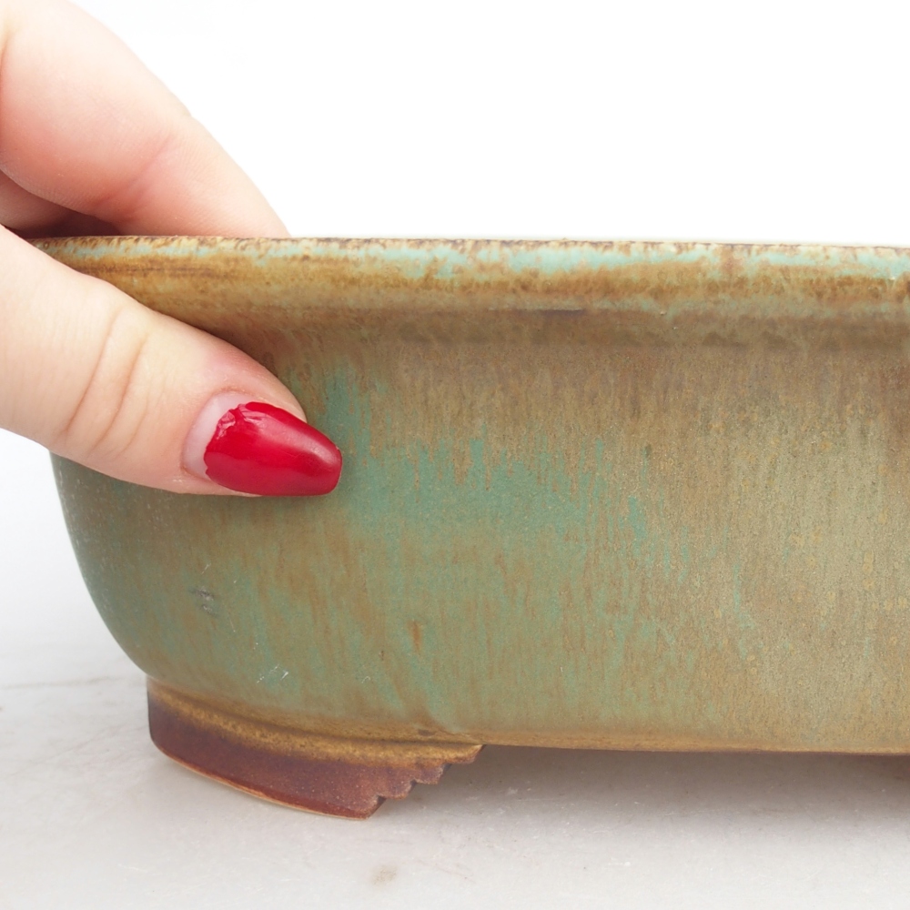 Ciotola per bonsai in ceramica 25,5 x 21,5 x 8 cm, verde