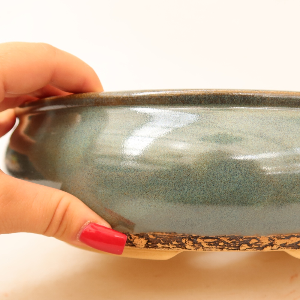 Vaso in ceramica per bonsai 24 x 24 x 7,5 cm, colore verde