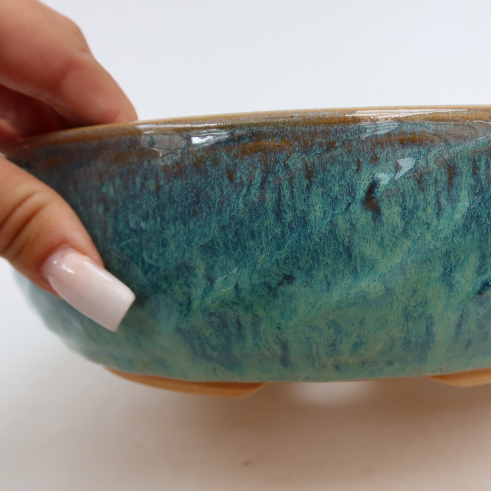 Vaso da bonsai in ceramica 22,5 x 22,5 x 7 cm, colore blu