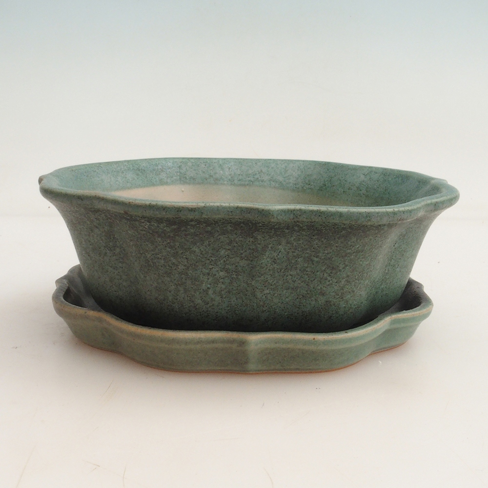 Ciotola bonsai + piattino H06 - 14,5 x 14,5 x 5 cm - verde