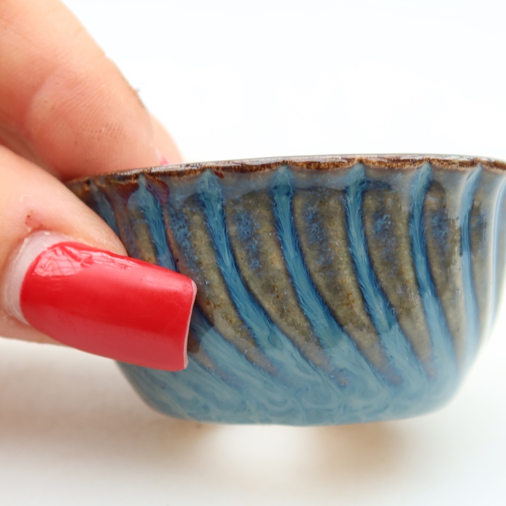 Vaso da bonsai in ceramica 5,5 x 5,5 x 3 cm, colore blu