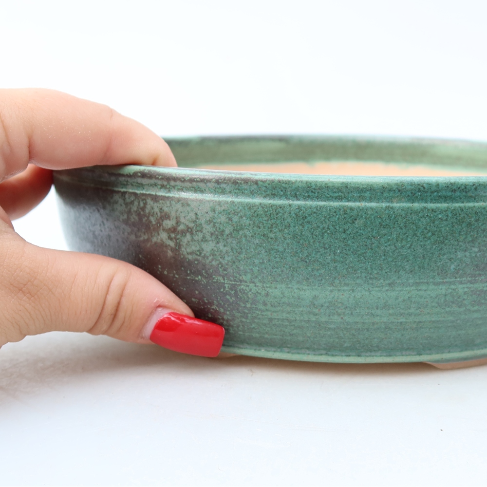 Vaso da bonsai in ceramica 19,5 x 19,5 x 5,5 cm, colore verde