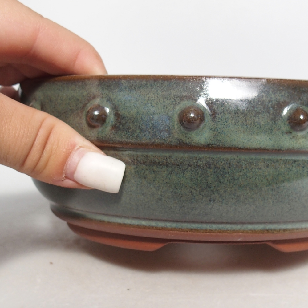 Ciotola per bonsai in ceramica 16,5 x 16,5 x 7 cm, verde