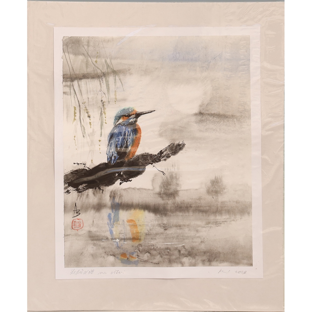 Calligrafia - Martin pescatore su un ramo