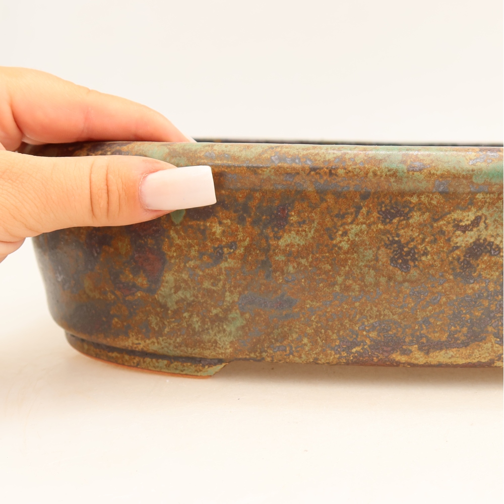 Vaso da bonsai in ceramica 31,5 x 24 x 8 cm, colore verde-marrone