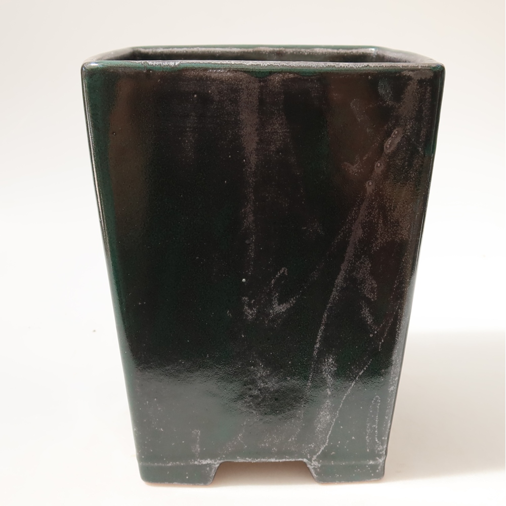 Vaso da bonsai in ceramica 15 x 15 x 19,5 cm, colore verde metallizzato