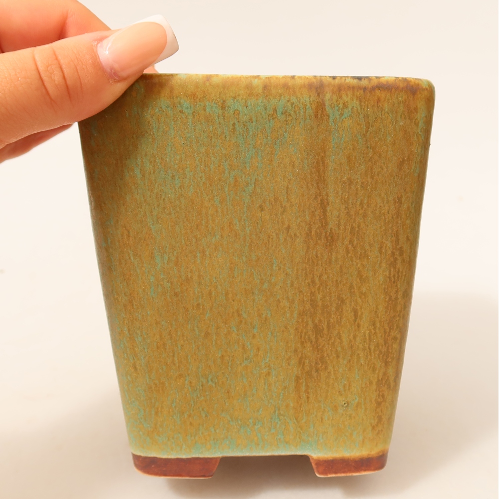 Vaso da bonsai in ceramica 10,5 x 10,5 x 12 cm, colore verde