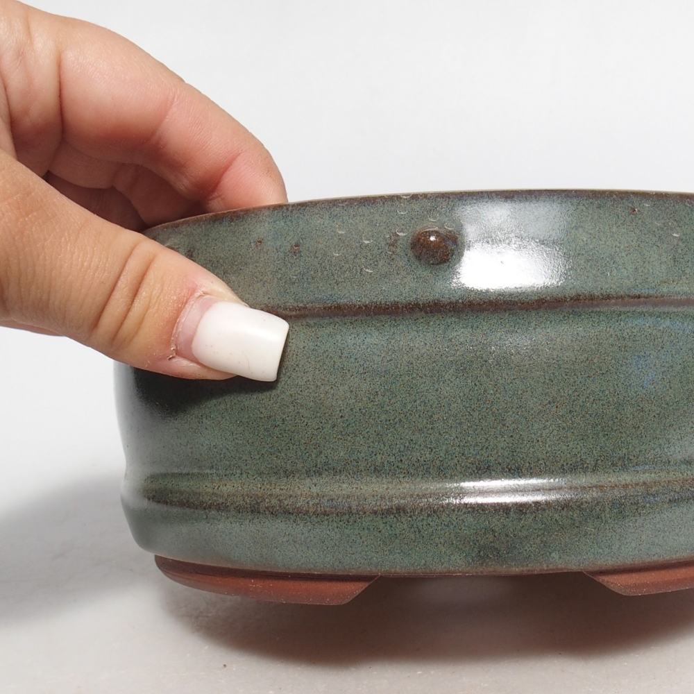 Ciotola per bonsai in ceramica 14,5 x 14,5 x 7 cm, verde