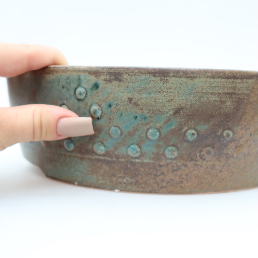 Vaso da bonsai in ceramica 24 x 24 x 7 cm, colore verde-marrone