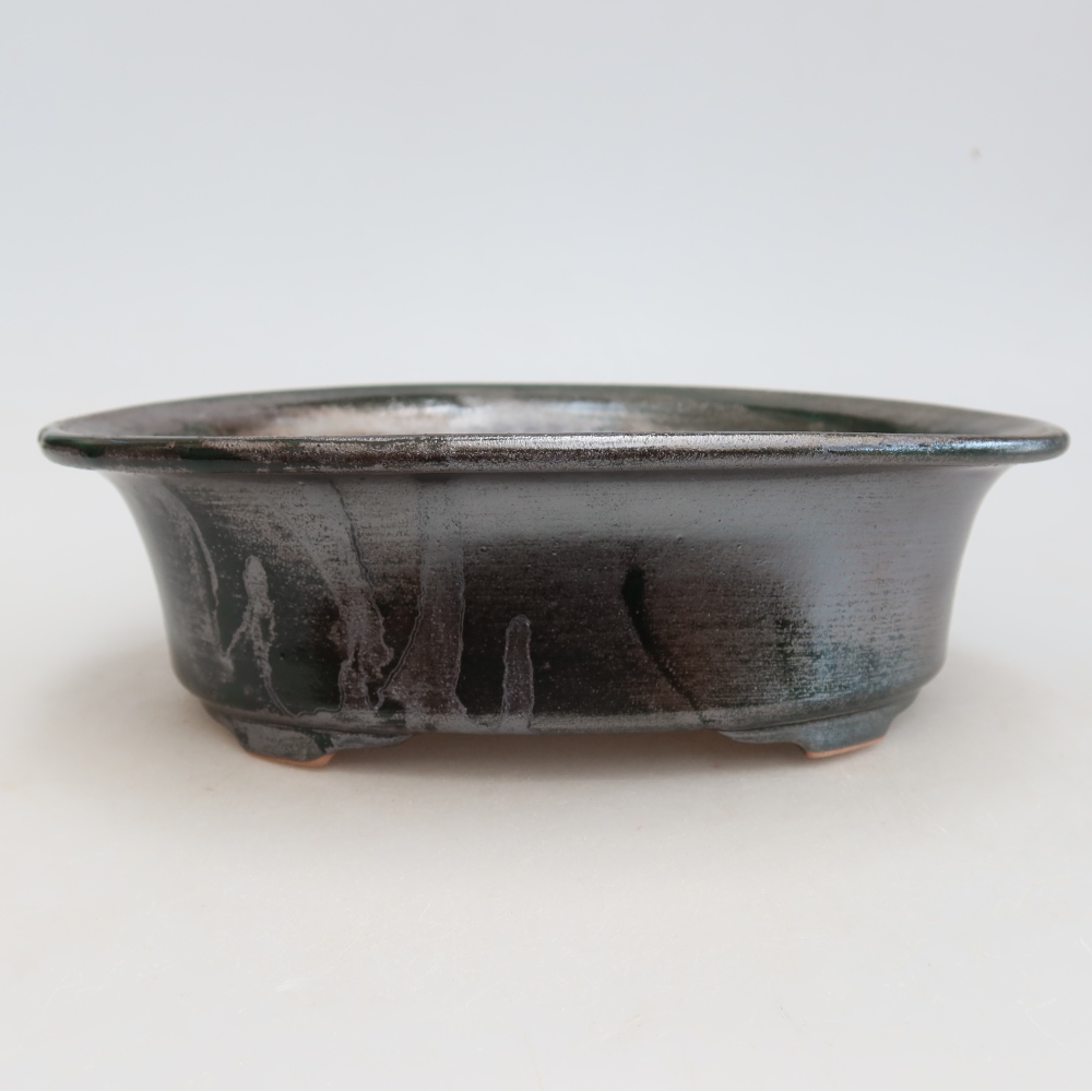 Vaso da bonsai in ceramica 22 x 17,5 x 6,5 cm, colore verde metallizzato