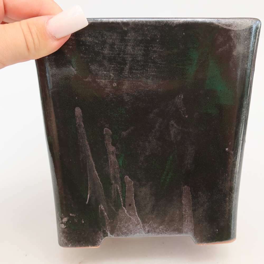 Vaso da bonsai in ceramica 13 x 13 x 14 cm, colore verde metallizzato