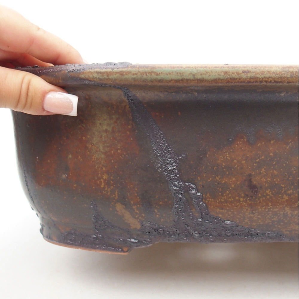 Ciotola bonsai in ceramica 30 x 26 x 10,5 cm, colore marrone-verde