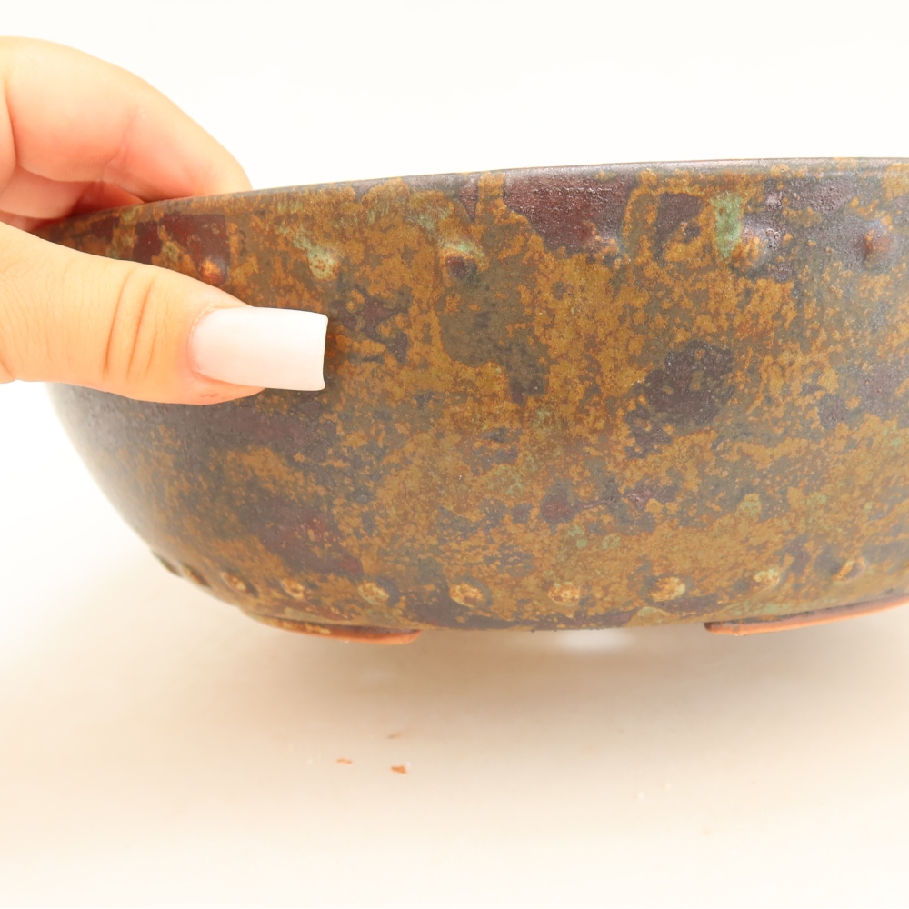 Vaso da bonsai in ceramica 24,5 x 24,5 x 7,5 cm, colore verde-marrone
