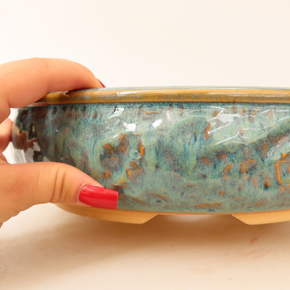 Vaso da bonsai in ceramica 25 x 25 x 7 cm, colore verde