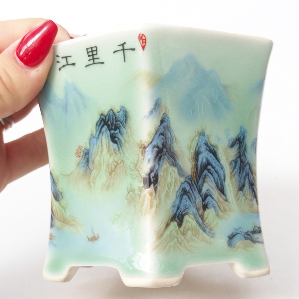 Ciotola per bonsai in ceramica 10,5 x 9,5 x 8,5 cm, verde