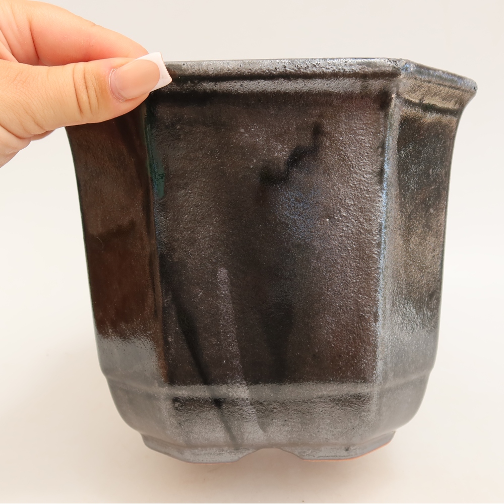 Vaso da bonsai in ceramica 17,5 x 17,5 x 15,5 cm, colore metallizzato