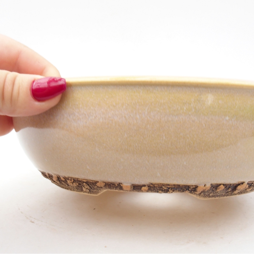 Ciotola per bonsai in ceramica 19,5 x 19,5 x 6 cm, colore beige