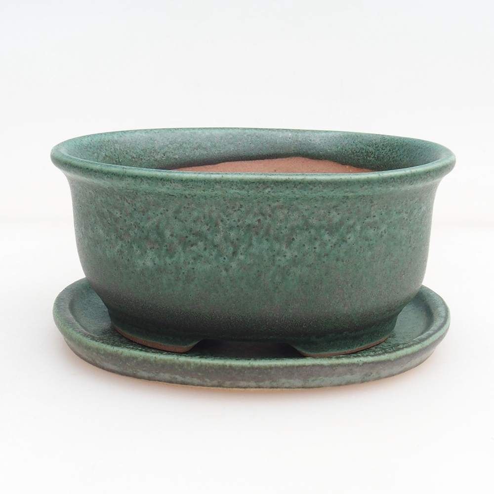 Ciotola bonsai + piattino H11 - 11,5 x 10 x 4 cm - verde
