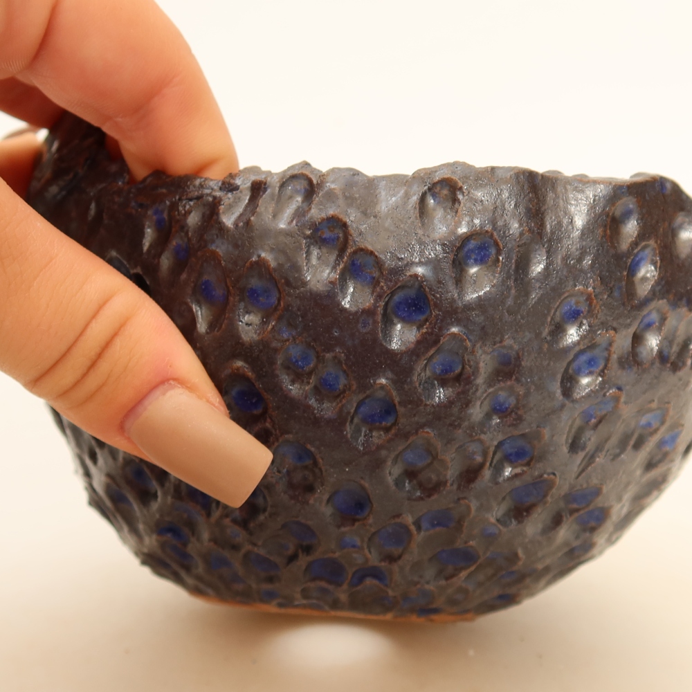 Contenitore in ceramica per Kokedama 14 x 12 x 8,5 cm, colore blu