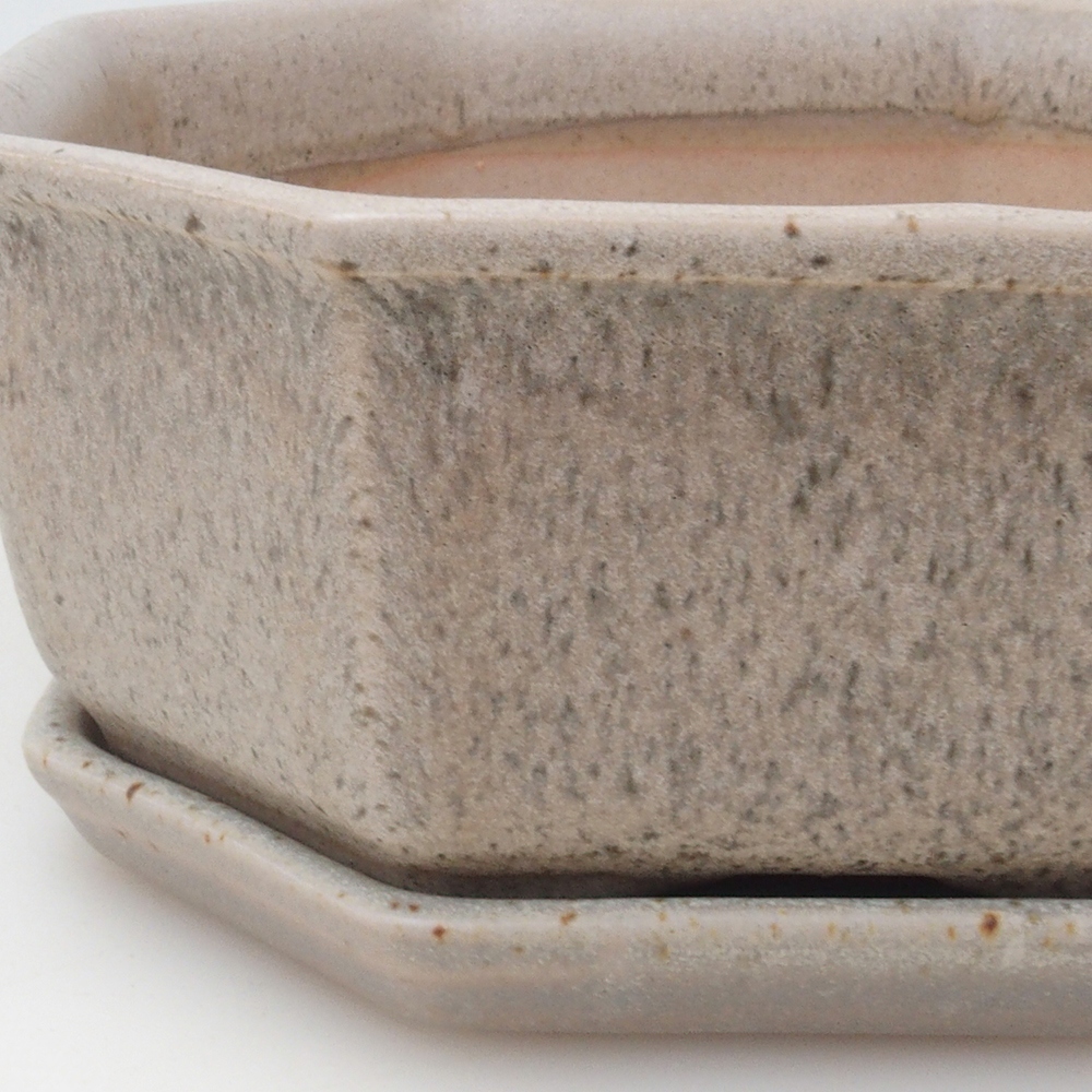 Ciotola bonsai + piattino H13 - 12,5x12,5 x4,5 cm - beige