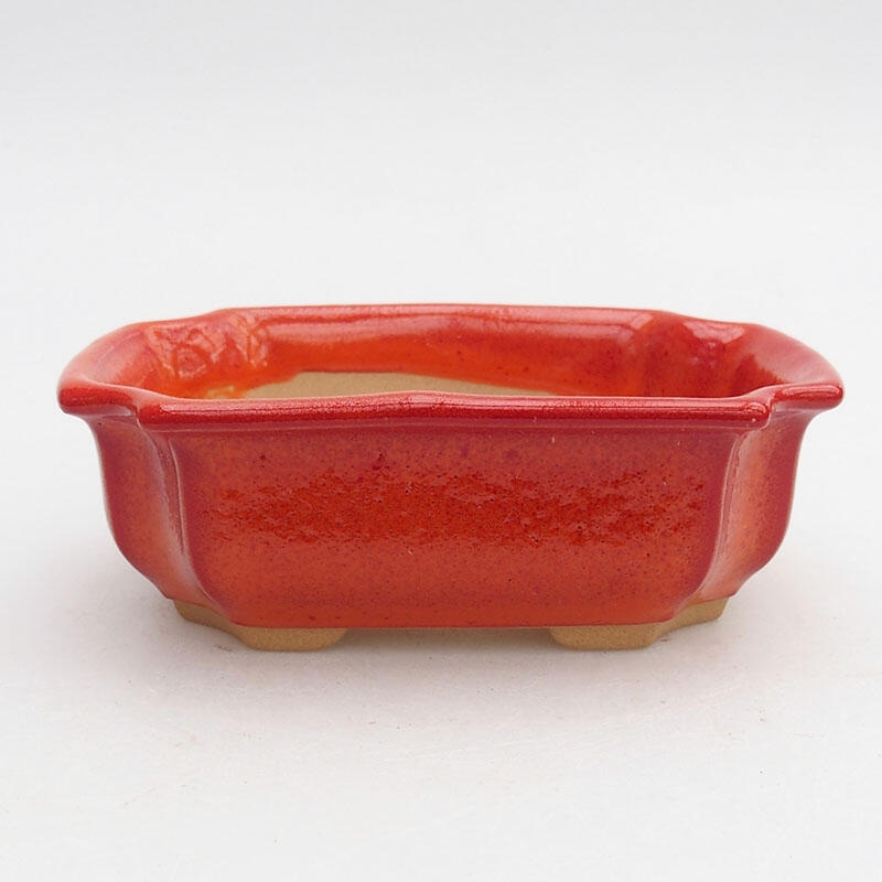 Ciotola per bonsai in ceramica 11,5 x 8,5 x 4 cm, colore rosso-arancio