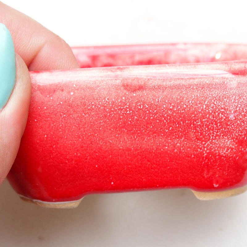 Ciotola per bonsai in ceramica 8,5 x 7 x 3,5 cm, rossa e bianca