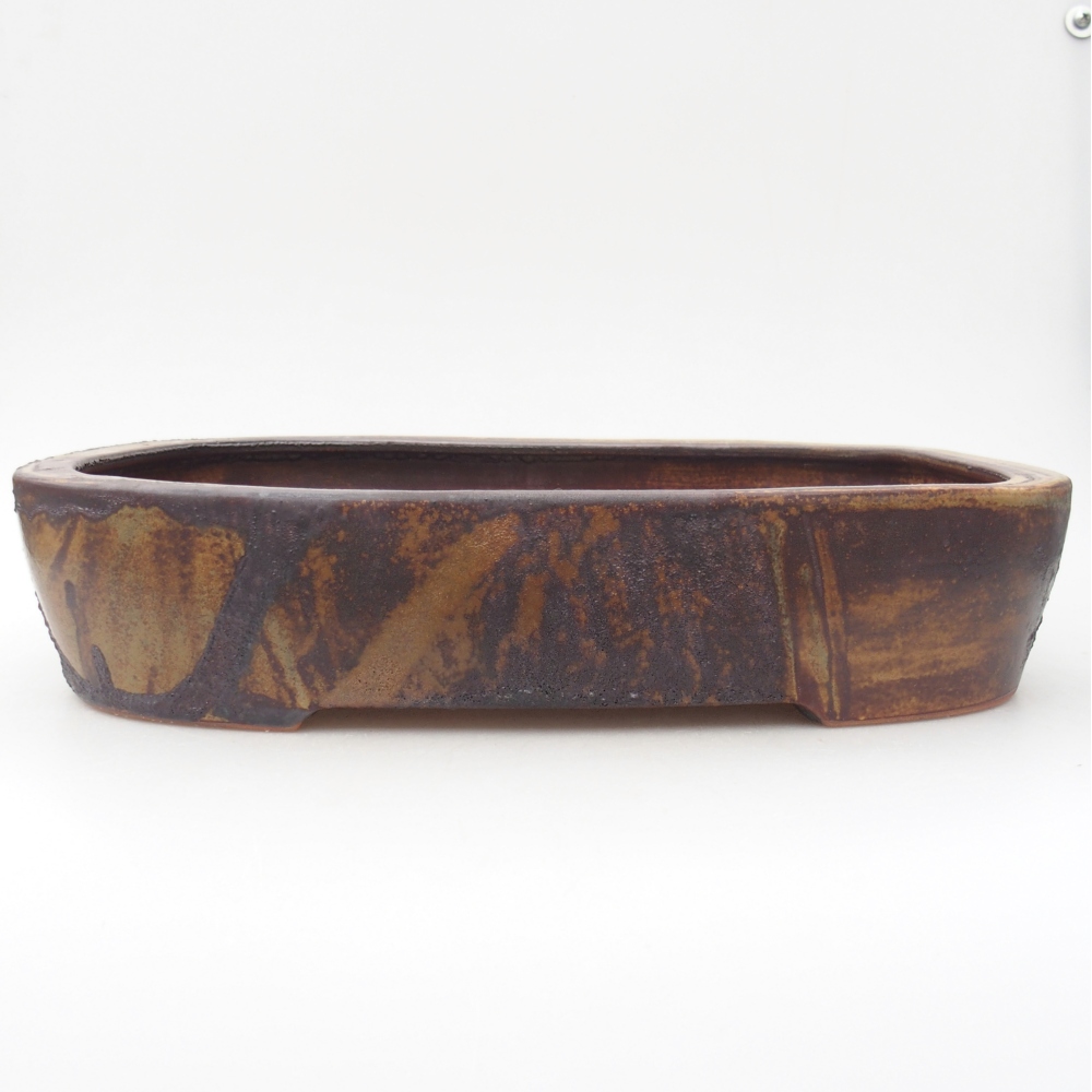 Ciotola per bonsai in ceramica 32 x 24,5 x 6,5 cm, colore marrone-verde