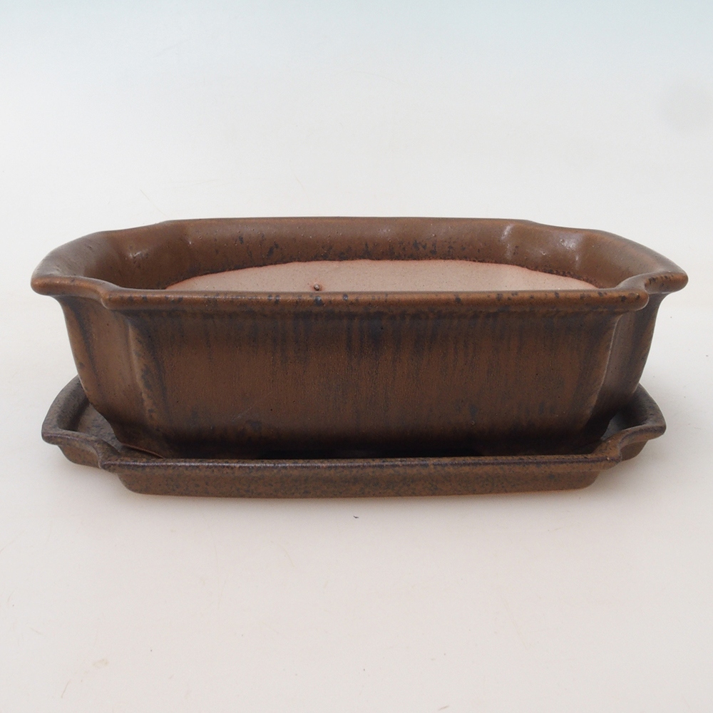 Ciotola bonsai + piattino H03 - 16,5 x 12 x 4,5 cm - marrone