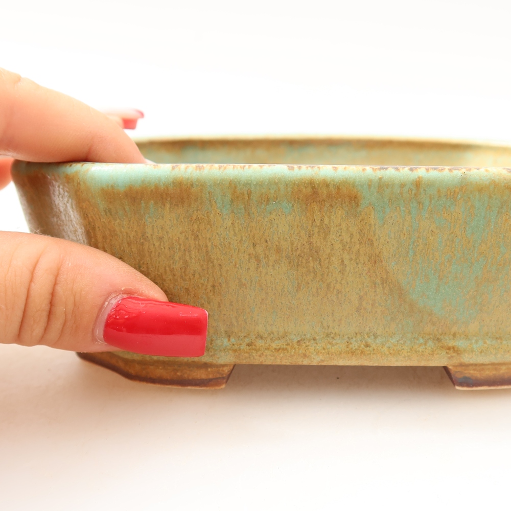Vaso da bonsai in ceramica 13,5 x 11,5 x 4 cm, colore verde
