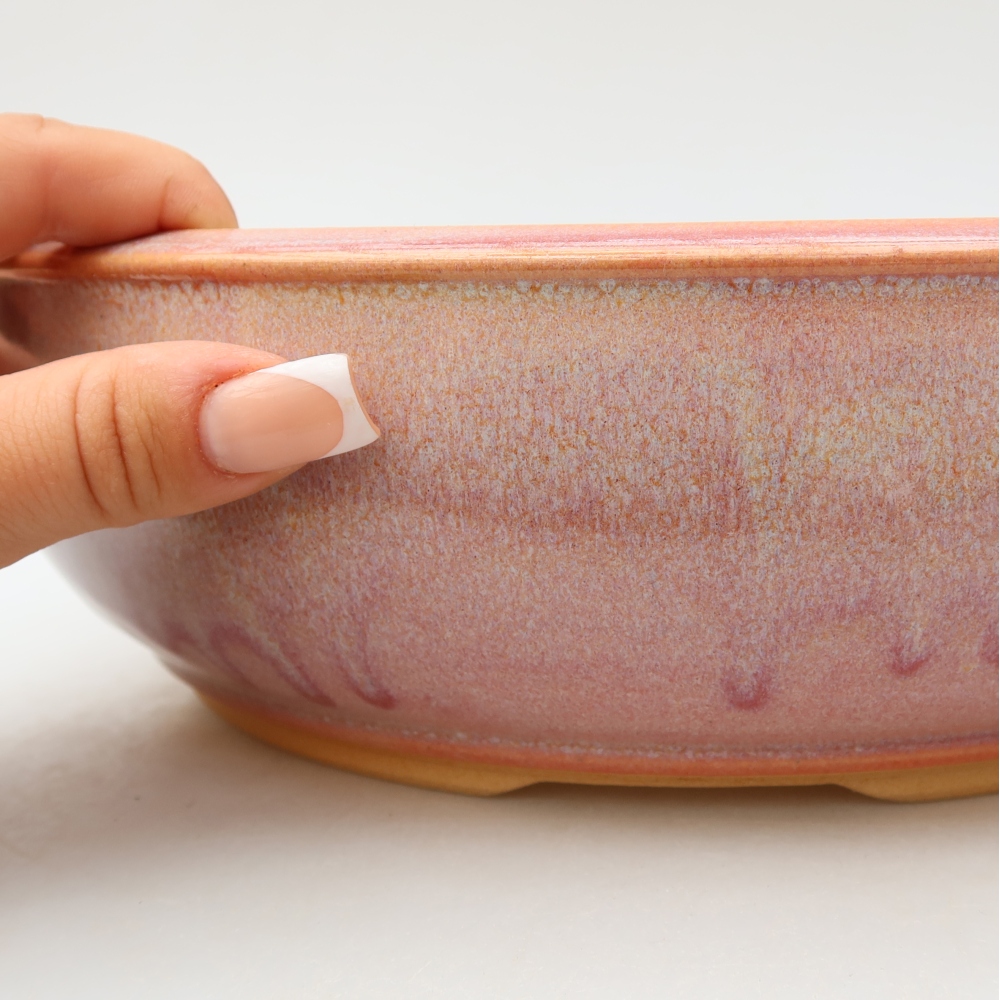 Vaso da bonsai in ceramica 26,5 x 26,5 x 7,5 cm, colore rosa