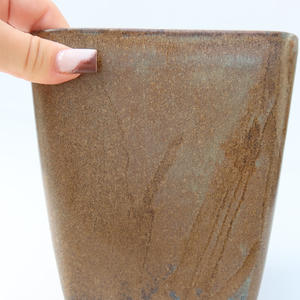 Vaso da bonsai in ceramica 13,5 x 13,5 x 15 cm, colore marrone