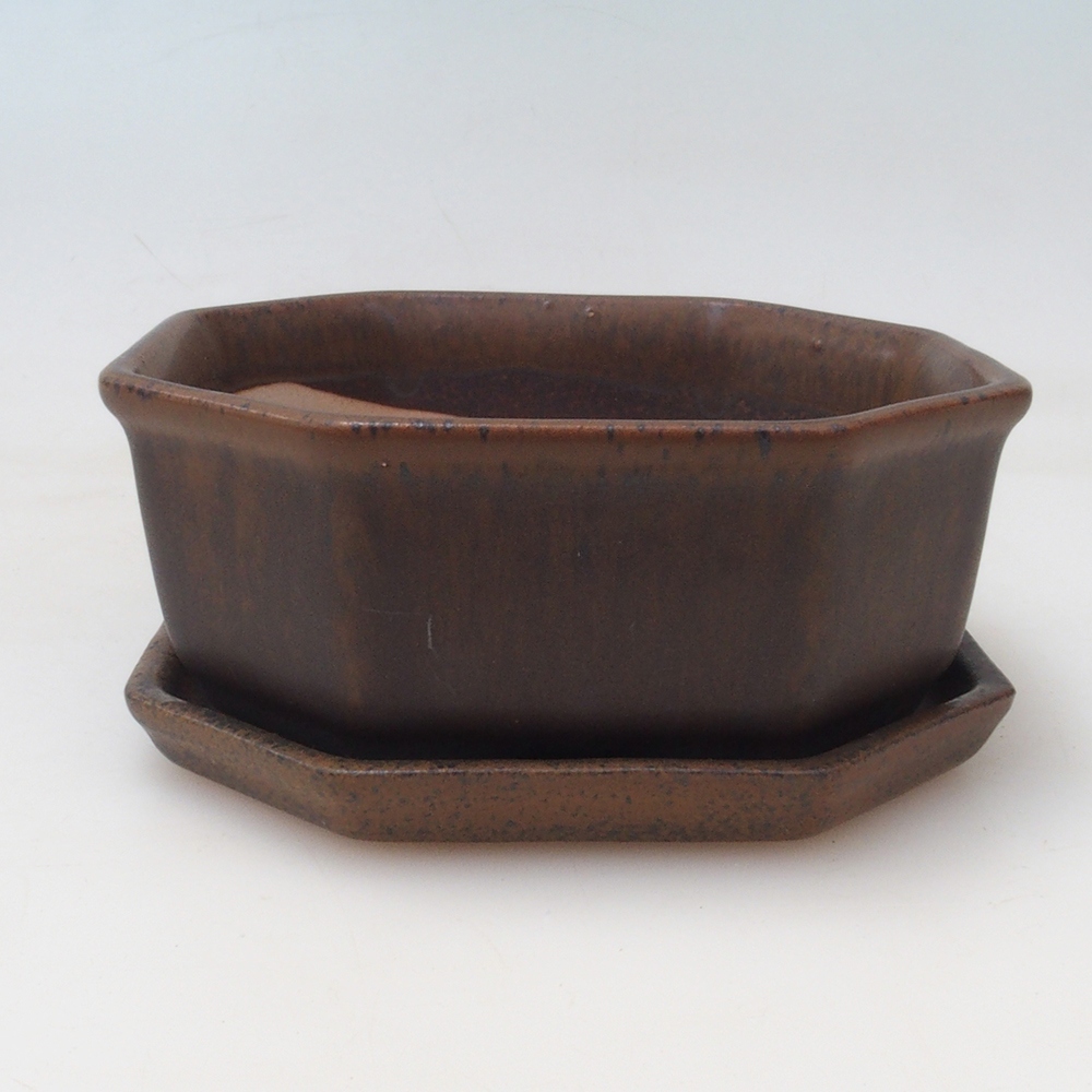 Ciotola bonsai + piattino H13 - 12,5x12,5 x4,5 cm - marrone