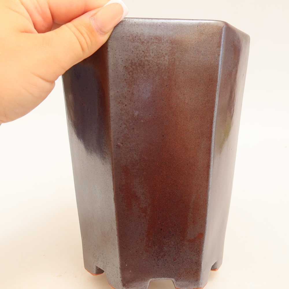 Vaso da bonsai in ceramica 13 x 12 x 17 cm, colore metallizzato