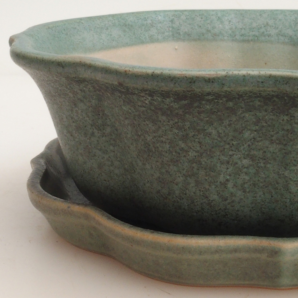 Ciotola bonsai + piattino H06 - 14,5 x 14,5 x 5 cm - verde