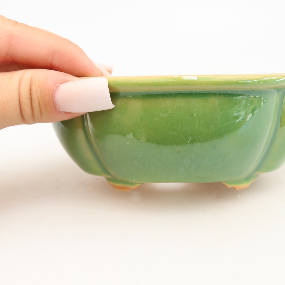 Vaso da bonsai in ceramica 12,5 x 10,5 x 4,5 cm, colore verde