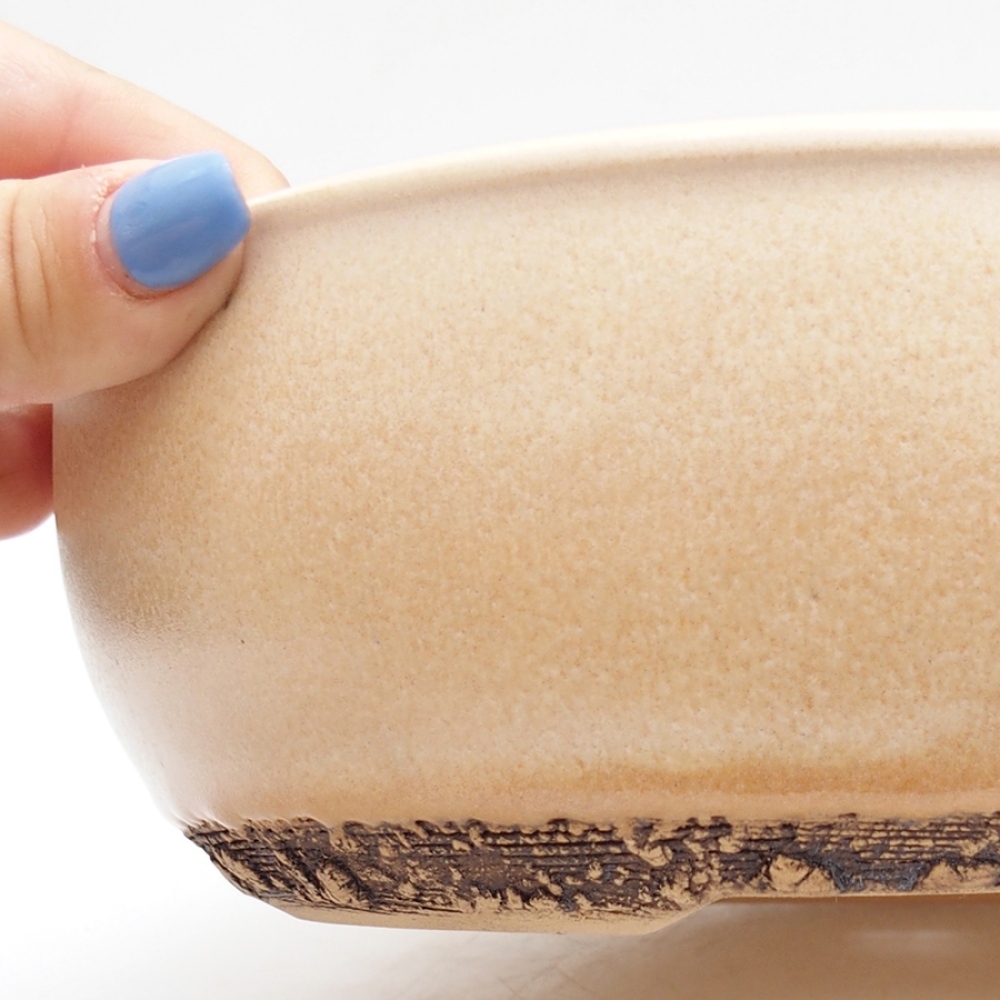 Ciotola per bonsai in ceramica 21,5 x 21,5 x 7 cm, colore beige