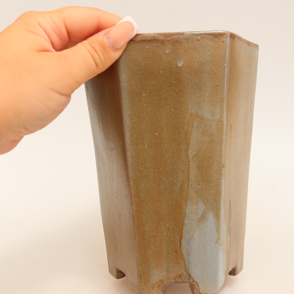 Vaso da bonsai in ceramica 13 x 12 x 17 cm, colore marrone-blu
