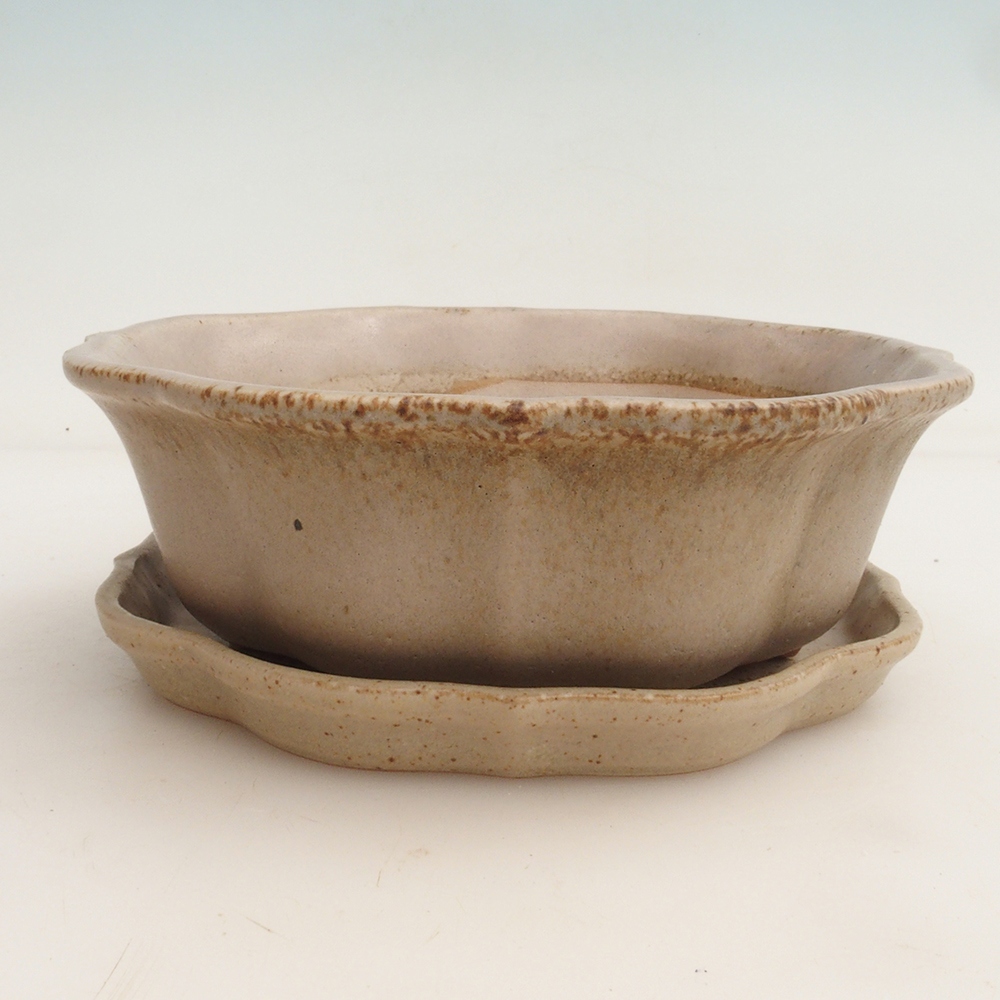 Ciotola bonsai + piattino H06 - 14,5 x 14,5 x 5 cm - beige