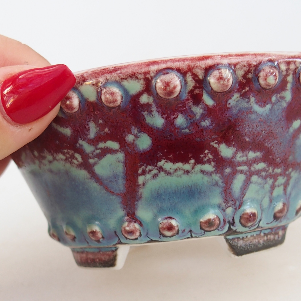 Ciotola per bonsai in ceramica 10,5 x 10,5 x 5 cm, colore bordeaux