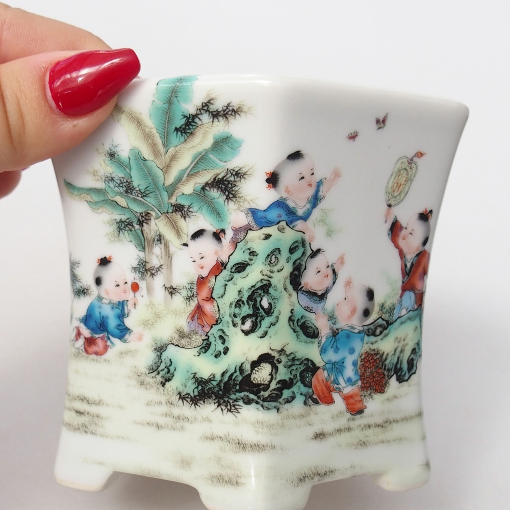 Ciotola per bonsai in ceramica 10,5 x 9,5 x 9 cm, colore bianco