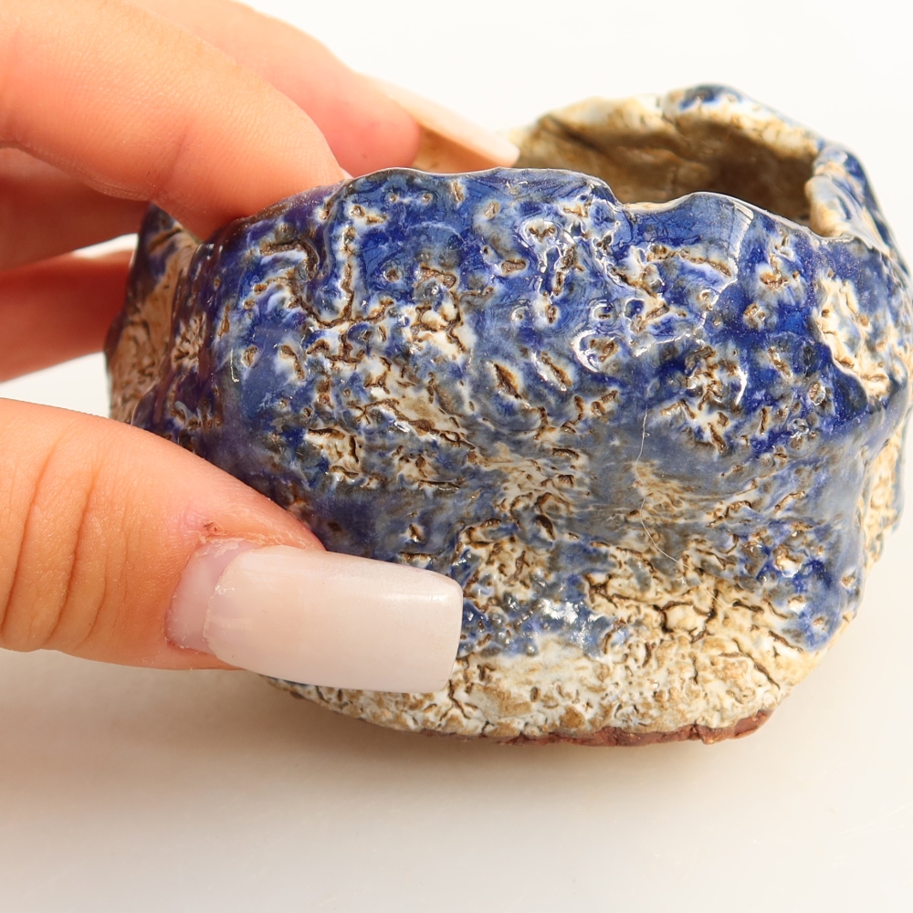 Guscio in ceramica  7,5 x 8 x 5,5 cm, colore blu e bianco