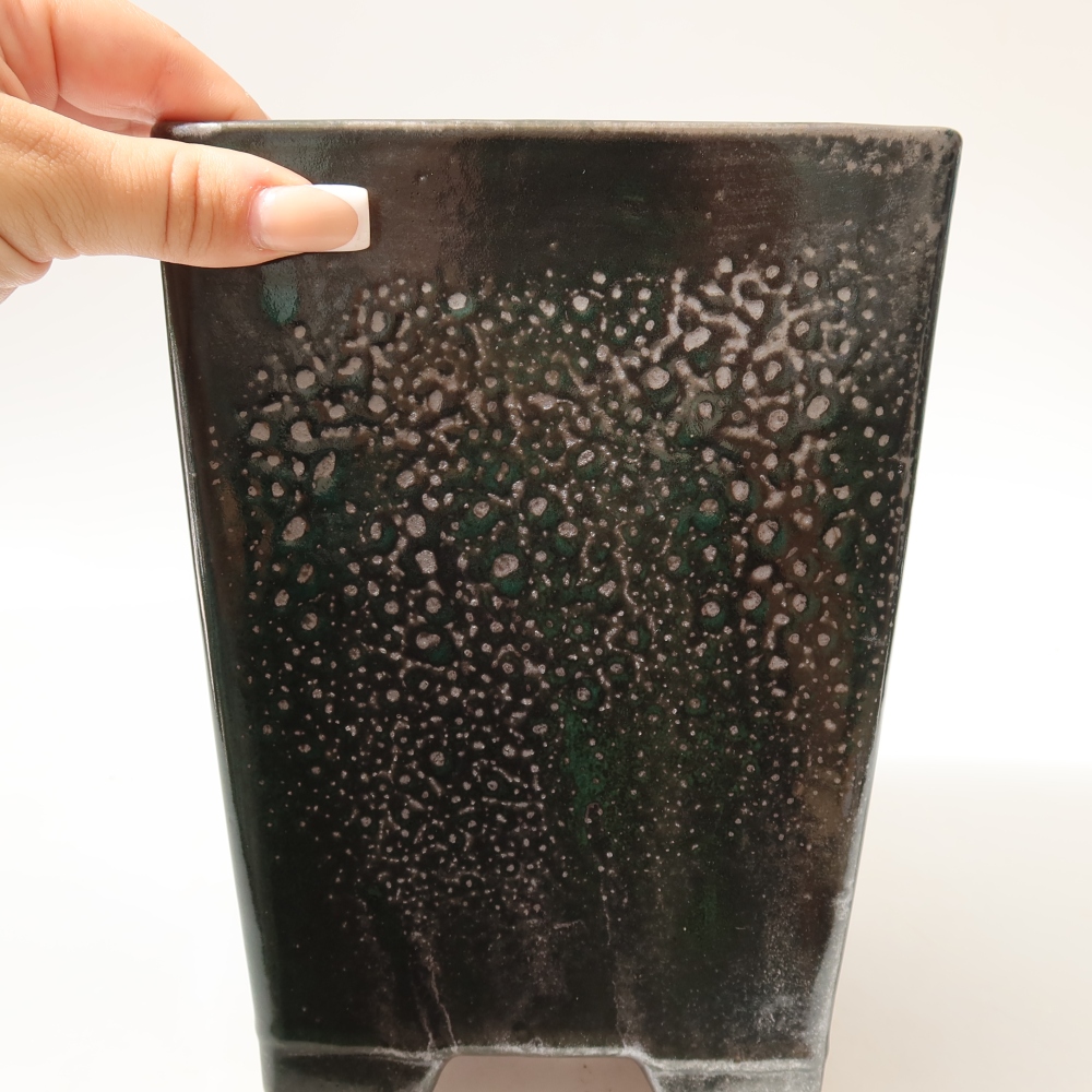 Vaso da bonsai in ceramica 15 x 15 x 19,5 cm, colore verde metallizzato