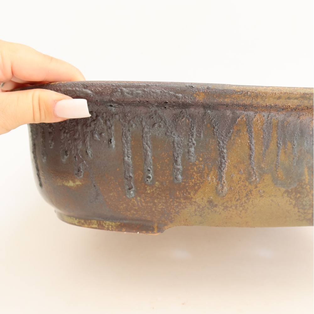 Vaso da bonsai in ceramica 36 x 30 x 9 cm, colore verde-marrone